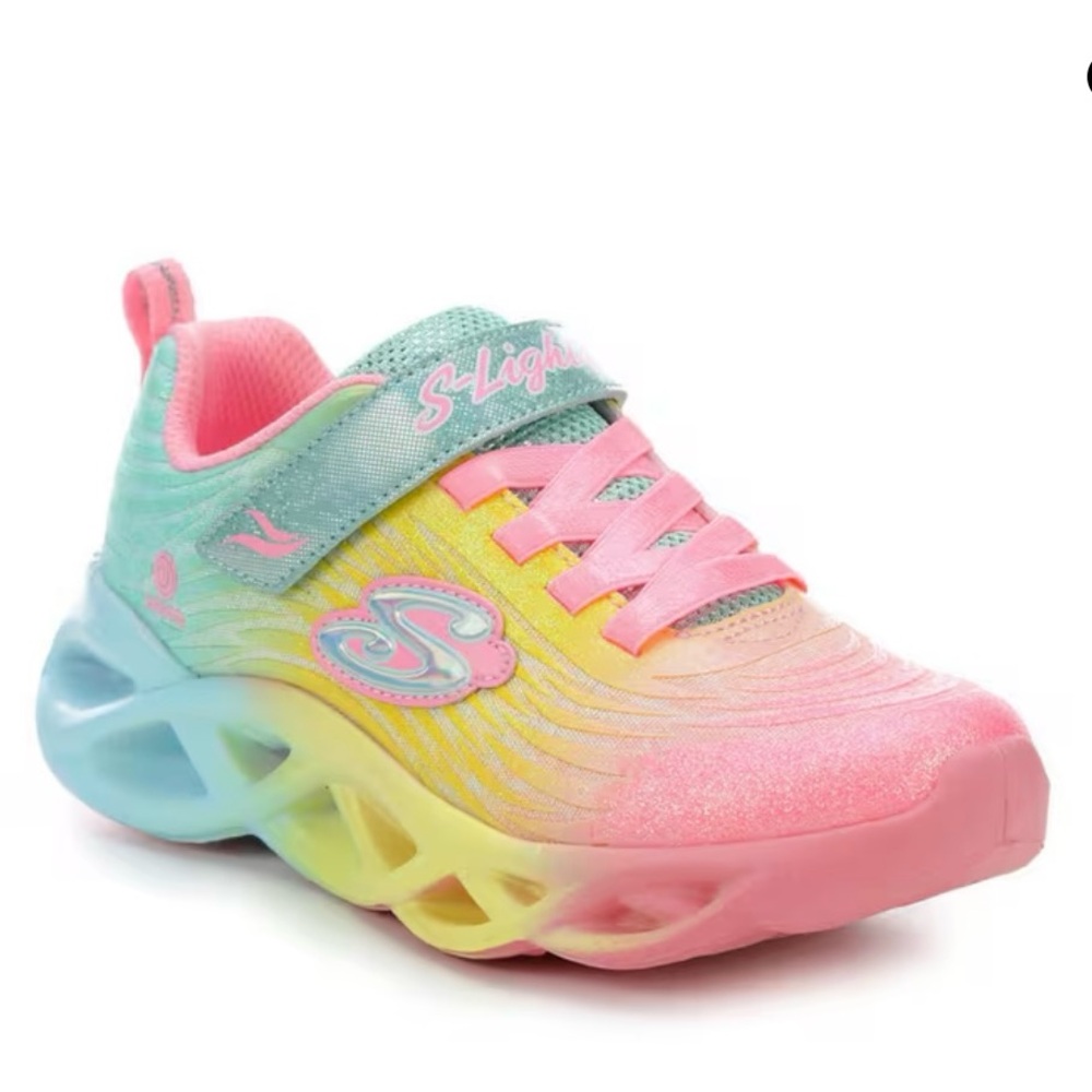 NWT Girls Sketchers Brights Swirl Colors Light-up Sneakers- hot pink/multi 1.5